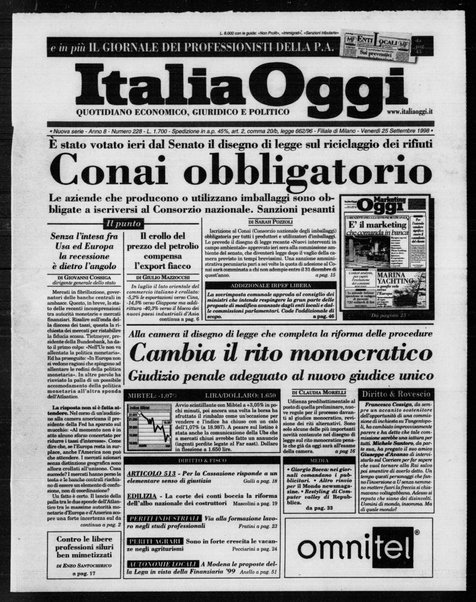 Italia oggi : quotidiano di economia finanza e politica